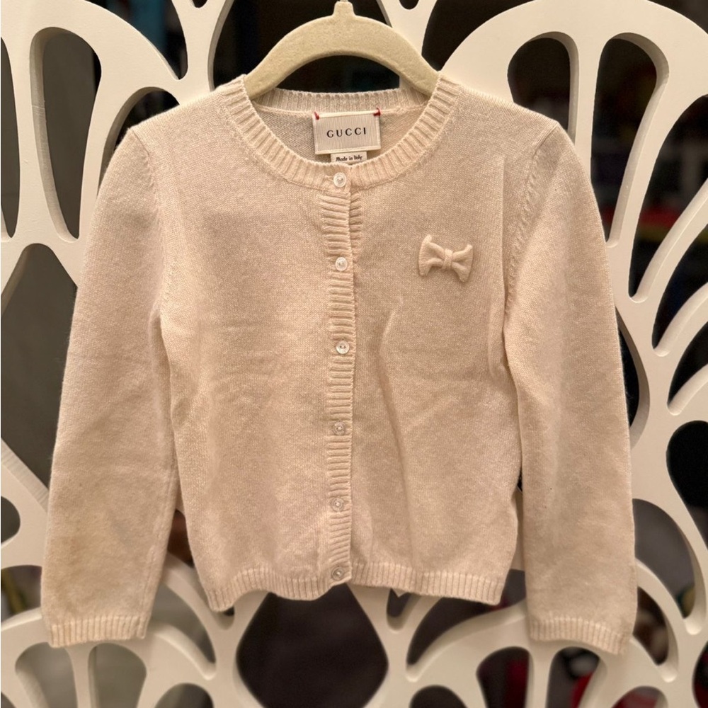 Gucci Kids Ivory Cardigan with Bow